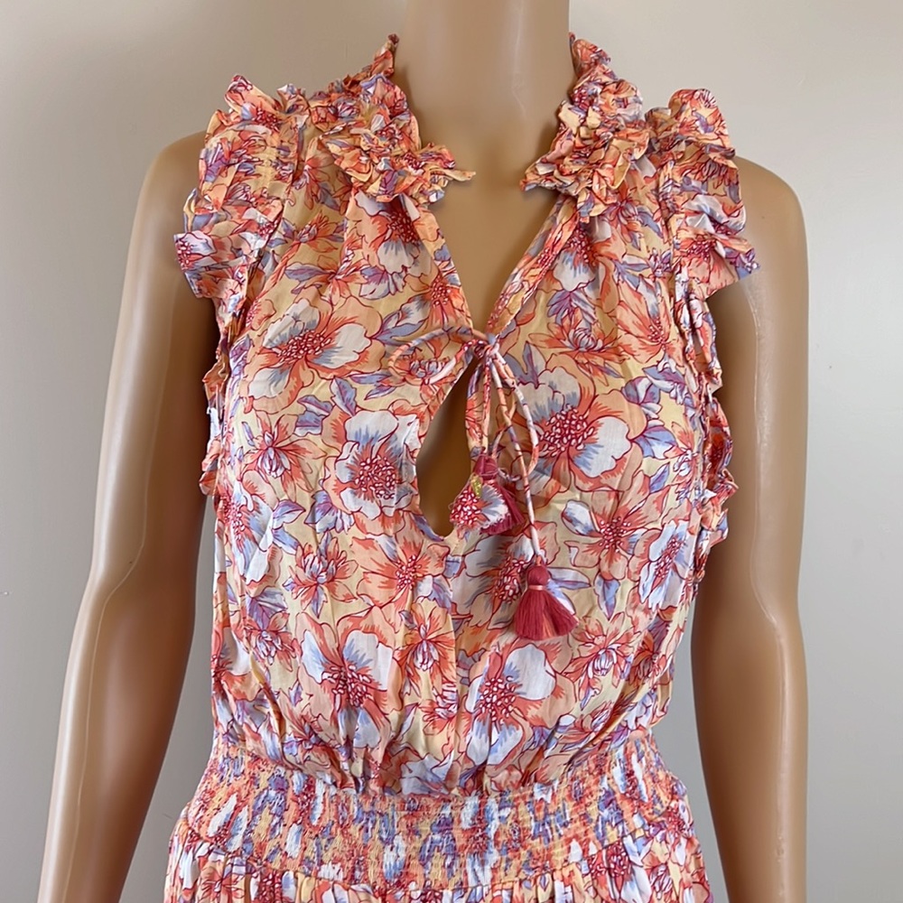 Poupette St. Barth Triny Smocked Floral Mini Dress with Tassel Ties - Picture 8 of 11